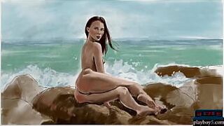 Миниатюрная брюнетка Адель Морел раздевается догола на улице - порно видео